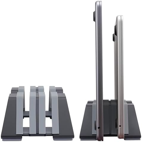 Adjustable Dual Vertical Laptop Stand - Supports 2 Devices Holder, Fit for All Laptops(10-30mm Thickness) - Fashion Design, Adjustable Width, Anti-Slip & Scratch-Resistant, Patented Design