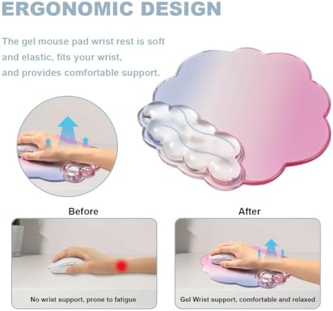 Pink Cloud Wrist Rest for Keyboard and Mouse - Ergonomic Gel Cloud Mousepad