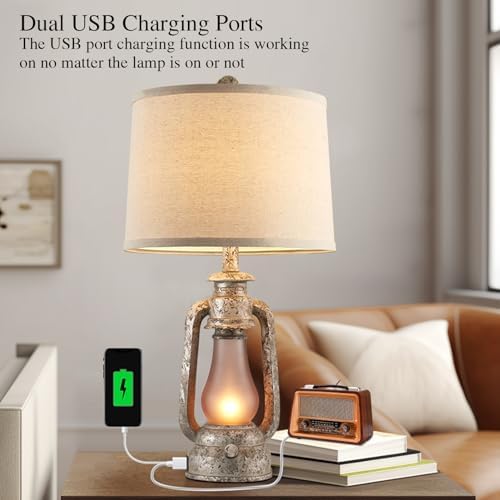 Farmhouse Rustic Table Lamps Set of 2, Iron Gray
