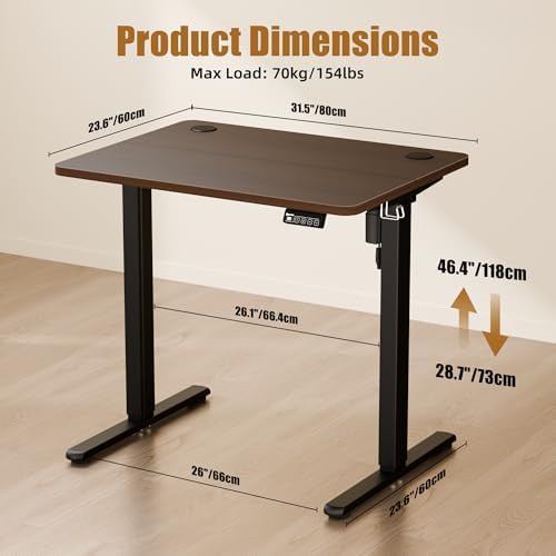 Small Standing Desk, 32"x24" Height Adjustable Sit-Stand Office, Walnut