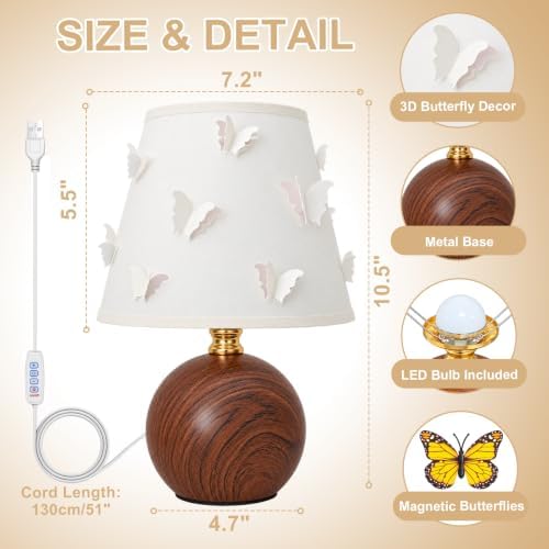 3D Butterfly Lamp, Small Girl Table Lamp with DIY Butterfly Decor (Wood)