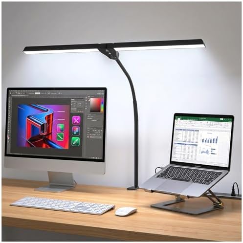 Lustaled 27″ Double Head LED Desk Lamp with Clamp for Office 10W Dimmable