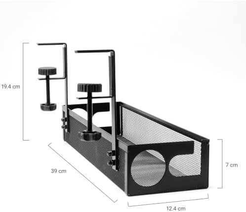 UIN Under Desk Cable Management Tray No Drill,15.35" Metal Cord Organizer with Clamp for Standing Desk, Cable Organizer for Home Office (Black)