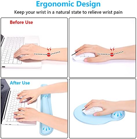 Dapesuom Keyboard Wrist Rest and Mouse Pad with Wrist Support, Memory Foam Cushion for Keyboard and Mouse Set, Ergonomic Desktop Pad Rests with Non Slip Base for Easy Typing & Pain Relief, Sky Blue