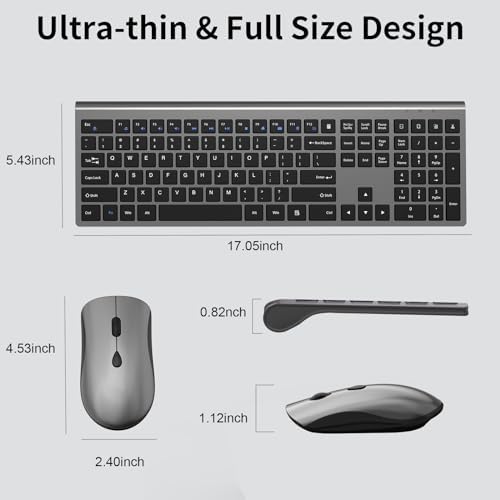 Slim Silent Full Size Wireless Keyboard Mouse Combo Space Grey
