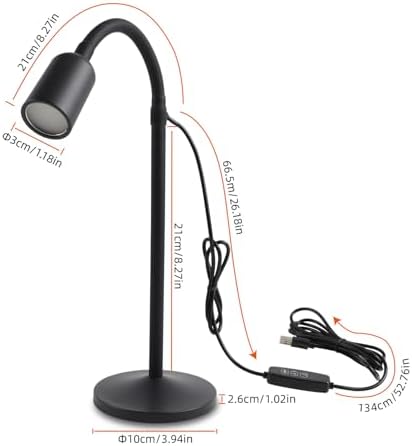 DAMI Small Desk Lamp with Flexible Gooseneck, USB Reading Light Nightstand with 3 Color Temperatures, Dimmable Eye-Caring Bedside Table Lamp for Home Office Bedroom Dorm RV - Black