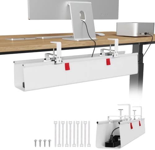 KEEGH No Drill Fabric Under Desk Cable Management Tray 28 in, White