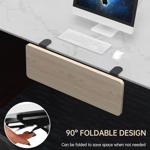 Sisyphy Ergonomics Desk Extender Tray, 21.7x9.5" Punch-Free Clamp on, Foldable Keyboard Drawer Tray, Table Mount Arm Wrist Rest Shelf, Computer Elbow Arm Support
