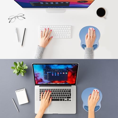 ITNRSIIET Ergonomic Mouse Pad with Comfort Gel Wrist Rest, Non-Slip PU Base, Smooth Textured Surface, Reduces Hand Fatigue & Wrist Pain, 8.7 x 7.2 Inch for Office Gaming Home, Blue