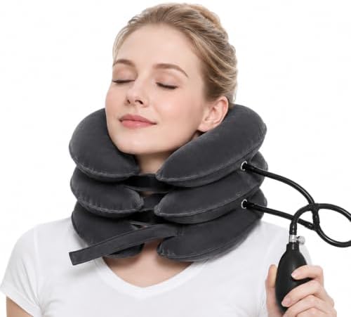 Neck Stretcher, Cervical Traction Device, Neck Traction Device, Adjustable Inflatable Neck Braces for Neck Pain and Support, Neck Decompression Home Use (Charcoal Grey)