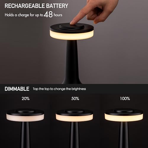 O'Bright Dome Cordless Rechargeable LED Mushroom Table Lamp, Matte Black