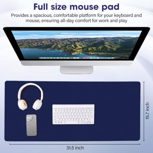 31.5" x 15.7" Waterproof Fabric Gaming Desk Mat, Rubber Anti-Slip,Navy Blue