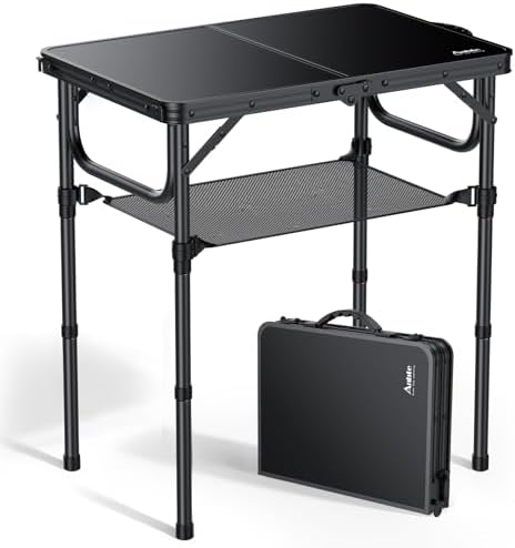Anbte 2ft Folding Camping Table, 3 Adjustable Heights Small Folding Table