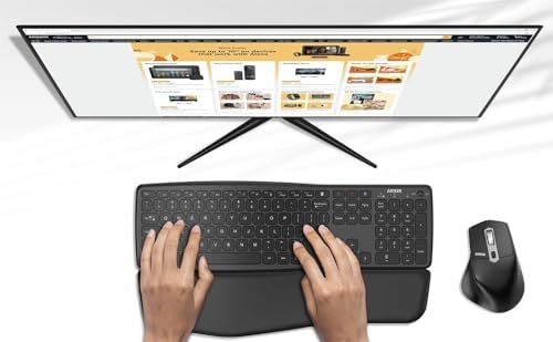 Arteck Multi-Device Ergonomic Wireless Bluetooth Keyboard with Nano USB-A, USB-C Type C Receiver Palm Wrist Rest Full Size Keyboard for Windows iPad OS Android, Computer Desktop Laptop PC Tablet