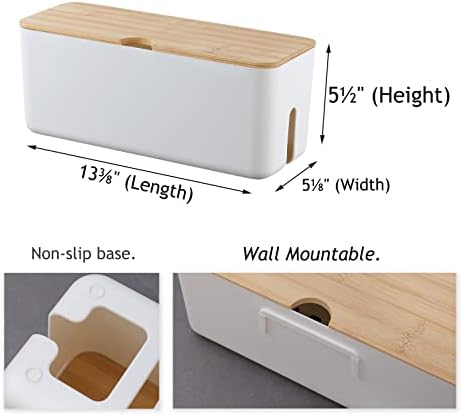 Changsuo Wall Mount Cable Management Box LargeCable Organizer Box for Extension Cord Power Stripe Surge Protector Wire Management Concealer Organizer Cover Hider for Desktop (Large, White)