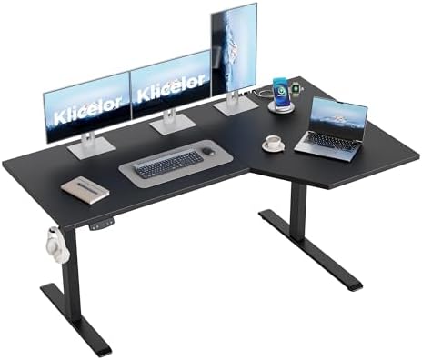 Klicelor L Shaped Standing Desk 59 x 35.4 Inch, Electric Height Adjustable Corner Desk for Home Office Workstation, Ergonomic Sit Stand Computer Table with Memory Controller, Black
