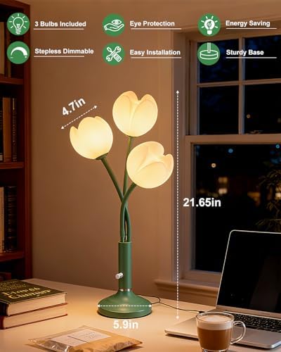 Lightdot Flower Green Table Lamp Dimmable 3 Bulbs Included Gift for Nursery