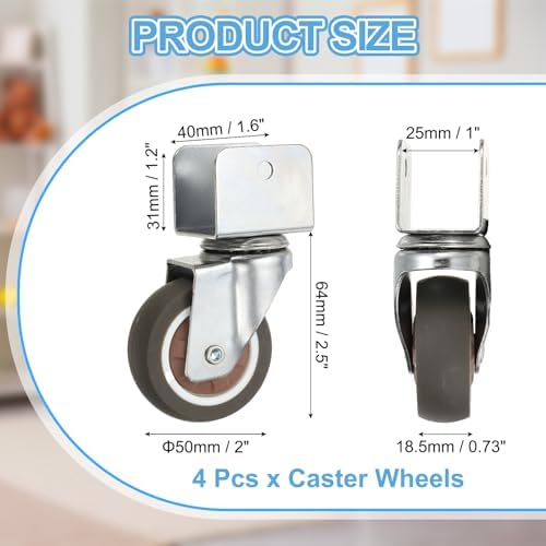 PATIKIL 2 Inch Caster Wheels, 4 Pcs Swivel Casters with 1" U Bracket Opening 55 Lb Capacity Per Caster for Furniture Office Chairs Carts and Cabinets, Brown