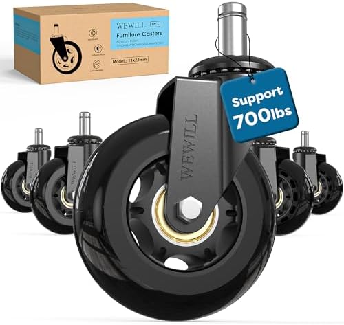 WEWILL Office Chair Wheels - Rubber Casters Replacement Universal Fit 98% Chair(Set of 5) Heavy Duty 3 Inch Smoothly & Quietly Safe for All Floor, Hardwood, Tile, Carpet, Noise Free - Black