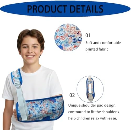Arm Sling for Kid Shoulder Immobilizer for Recovery(Blue heart, Large)