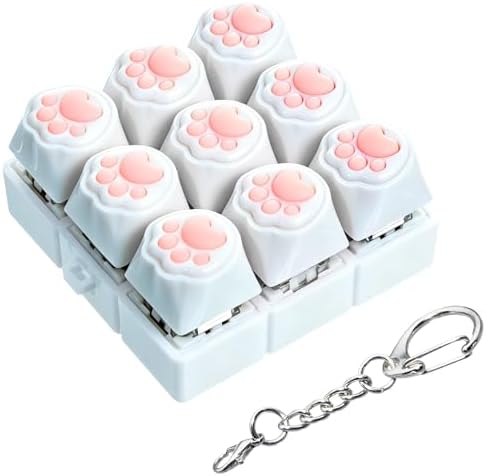 Cat Paw Keyboard Fidget Toy, Keyboard Fidget Keychain 9-in-1 Keyboard Decompression Button Finger Clicker Toys, Cute Soft Click Buttons Fidget Toy ADHD Sensory Fidget Toys Stress Relief Gifts（White