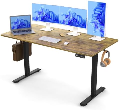 Electric Standing Desk, Computer Game Desk Adjustable Height Desk with 3 Memory Height, 55" Stand Up Desk with Two Desktops for Home Office, Study and Gaming
