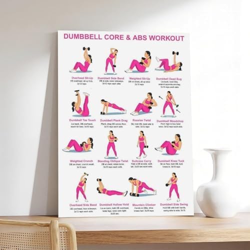 Dumbbell Abs Core Workout Beginner Ab Exercise Chart Dumbbell Core Workout at Home Home Gym Canvas Poster Wall Art for Living Room Bedroom Decor Frame 24x36inch