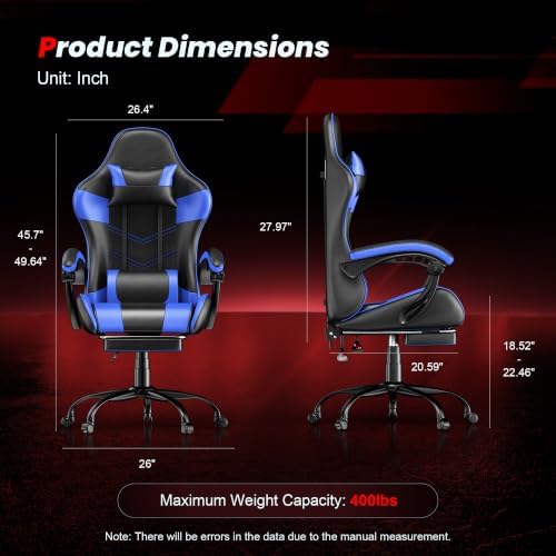 Gaming Chair with Footrest, Ergonomic Video Game Chair for Adults, Blue