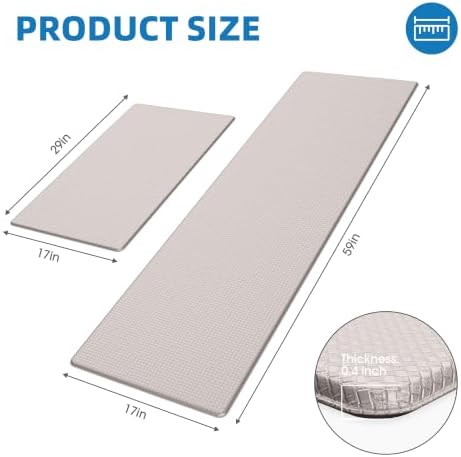 Kitchen Mats for Floor, [2PCS] Anti-Fatigue Kitchen Rugs, Ivory