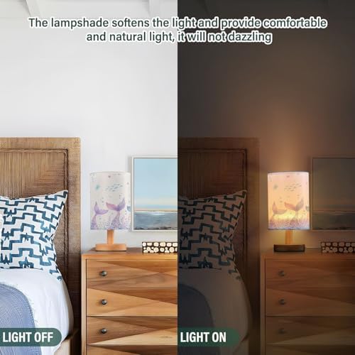 ALAZA Fish Mermaid Coral Reef Jellyfish Decor Bedside Table Lamp with USB Port for Bedroom Nightstand Office Desk LED Bulb Included