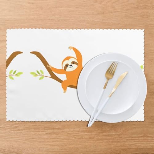 Sloth Stretching Prints Placemats Set of 6 12x18in – Durable Table Layers for Stylish Home & Hotel Decor