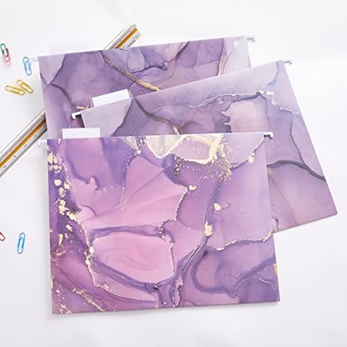 6 Packages Hanging folders File Cabinet Organizer Letter Size 1/5 Cut Adjustable Labels Decorate Home Office School Classroom, Purple Marble 9.3 "x 12.8"…