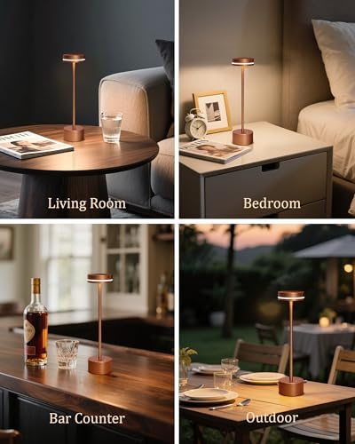 2 Pack LED Cordless Table Lamp Rechargeable, 5000mAh Portable Battery Operated LED Desk Lamp, 3 Color Dimmable Table Light for Home Office/Dining/Nightstand for Home Décor – Reddish Brown