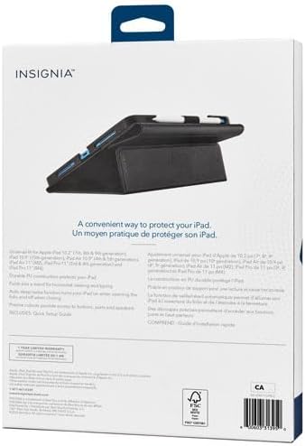 Insignia Universal Folio Case for iPad 10.2"–11" with Slim Stylus Pen, Black/White