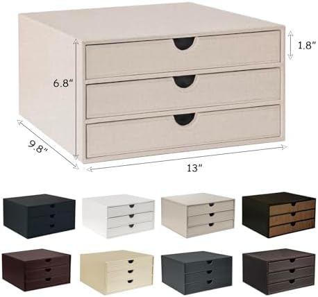 UnionBasic Document Organizer, 3-Drawer File Cabinet Document Storage Box, Office Desktop Filing Organizer, Feather Gray