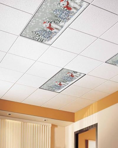 Gray Christmas Magnetic Fluorescent Light Covers for Ceiling Lights 2 x 4 Feet,Snowflakes Retro Snowy Xmas Tree Bear Office Classroom Kitchen Drop Ceiling Light Covers Filters Shade Panel 2 Packs