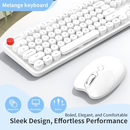 Wireless Keyboard Mouse, MOFII 104 Keys Cute Retro Typewriter White