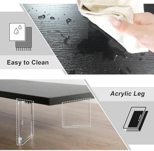TEAMIX 39.4 inch Dual Monitor Stand with Acrylic Leg, Drawer & Phone Holder
