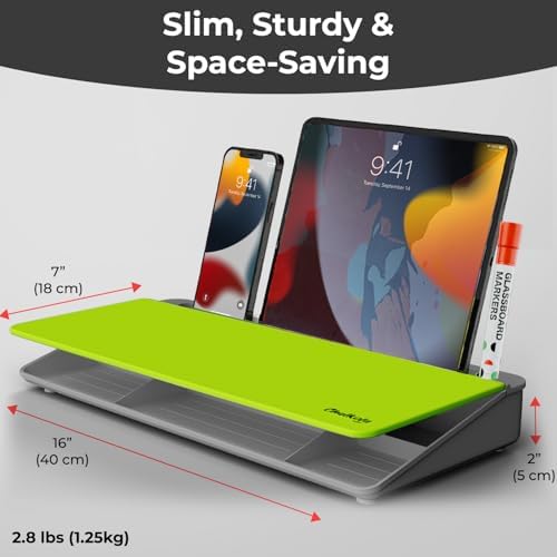 Chalkola Neon Green Glass Desktop Whiteboard with Storage - Dry Erase Board