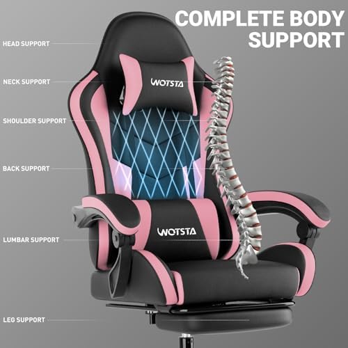 Ergonomic Gaming & Office Chair, Footrest, Racing Design Black/Pink