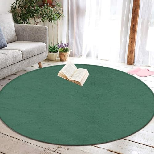 Room Sofa Yoga Soft Round Carpet, Home Decor Non Slip Kitchen Office Circle Rug, Machine Washable Modern Round Area Rug Green, 60inch