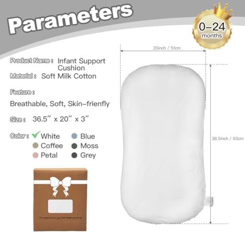 Baby Lounger Oversized 0-24 Months, Home and Travel Infant Cushion-White