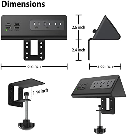 Nightstand Edge Mount Power Strip with USB-C Ports Tabletop Desk Clamp Power Sockets with 3 AC Outlets &4 Fast Charging USB Ports for Home Office Hotel and Dormitory