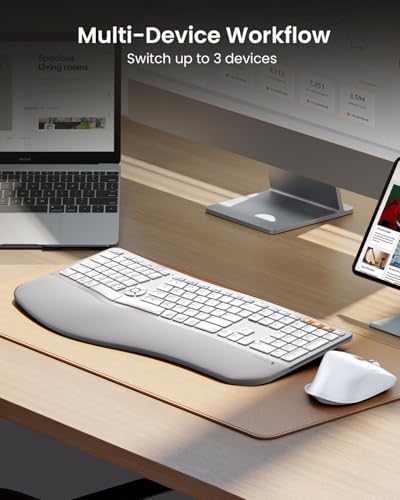 ProtoArc EKM01 Plus Wireless Ergonomic Keyboard Mouse Combo - White Silver