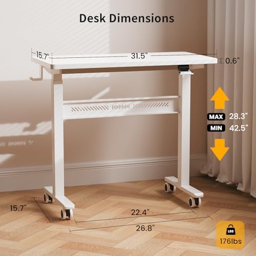 HitGo Mobile Standing Desk with Wheels,Pneumatic Height Adjustable Desk