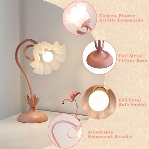 WERFOP Flower Desk Lamp Cute Pink Table Lamp for Bedroom Girls Room