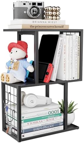Small Bookshelf Desk Organizer，3-Tier Shelf for Top of Desk Workspace Organizers for Office Accessories, Black