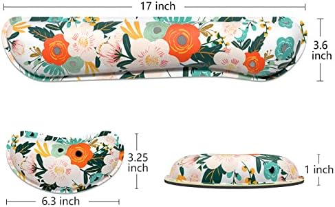 Dapesuom Enlarge Keyboard Wrist Rest, Memory Foam Wrist Cushion for Desk Mats Support, Cute Flower Pain Relief Keyboard Mouse Pad Rests Set with Non-Slip Base for Gaming Laptop Office Computer, Pink