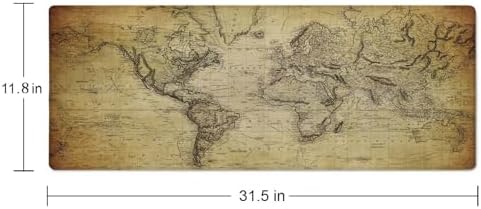 Gaming Mouse Pad Large, Keyboard Mouse Mat Desk Pad, Non-Slip Rubber Base with Stitched Edges Mousepad, 31.5X11.8 inch Vintage Retro World Map