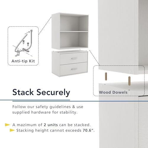 Homes: Inside + Out Apexa 3-Tier Cube Storage Organizer Shelves, Stackable Wood Bookcase Fits Cubby Bins for Organization, Dorm Teen Room Decor & Home Office, Steel Blue